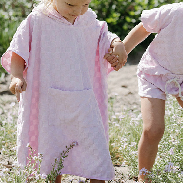 Terry Check Poncho Cover All - Pink Sand