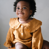 Ruffle Collar Long-Sleeve Onesie - Mustard
