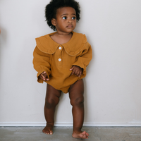 Ruffle Collar Long-Sleeve Onesie - Mustard