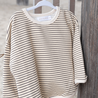 Coastal Crewneck Pullover – Cream with Brown Stripe