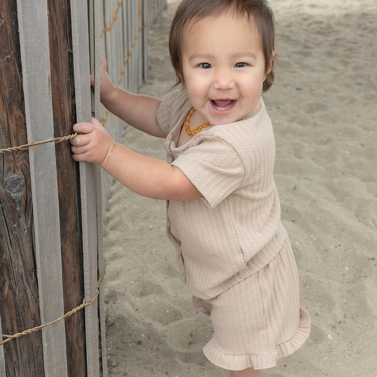 Ribbed Button-Front Play Set - Sand Dune