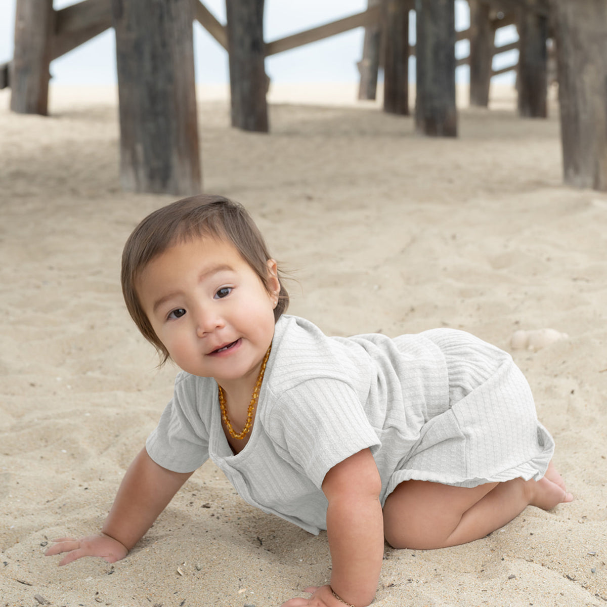 Ribbed Button-Front Play Set – Salt