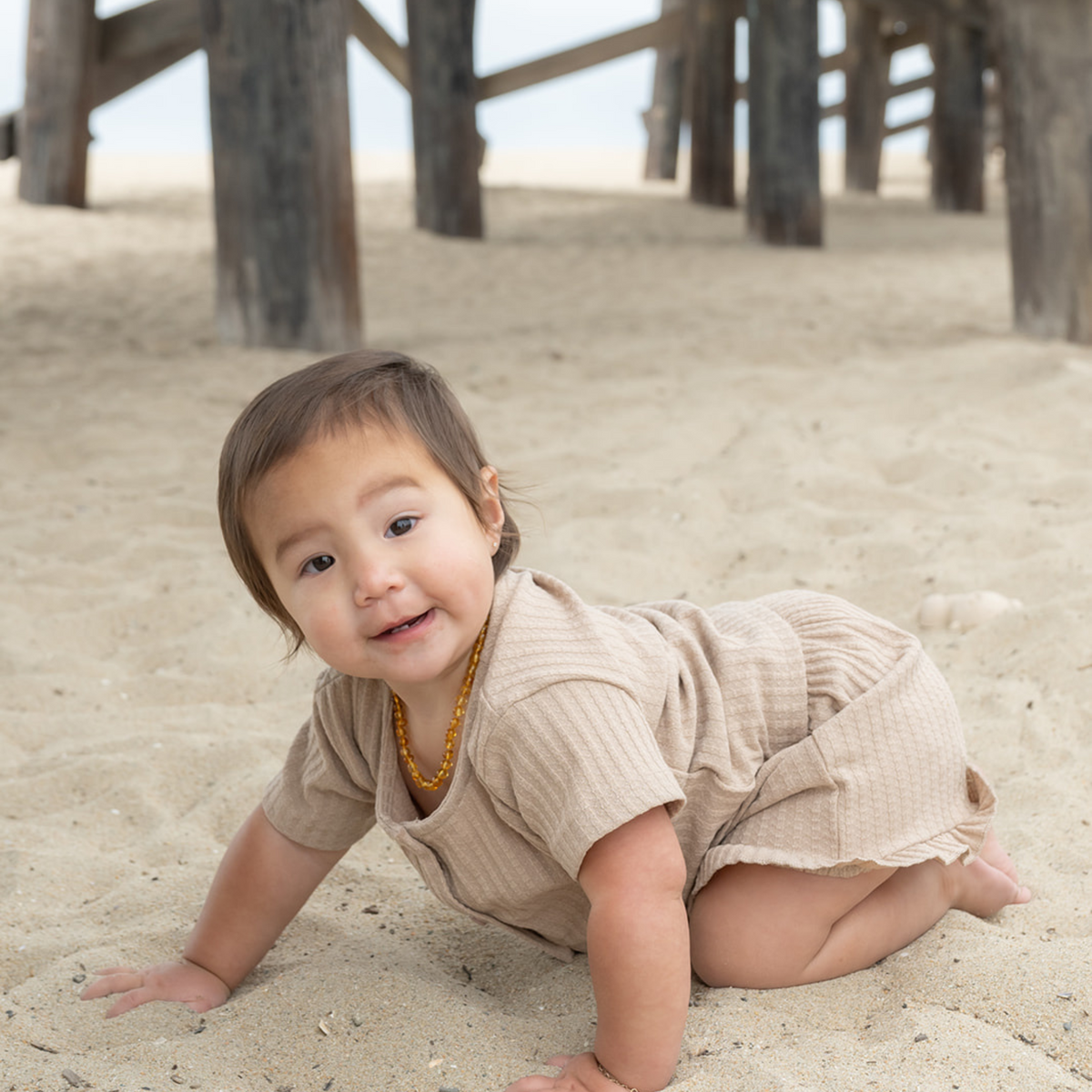 Ribbed Button-Front Play Set - Sand Dune