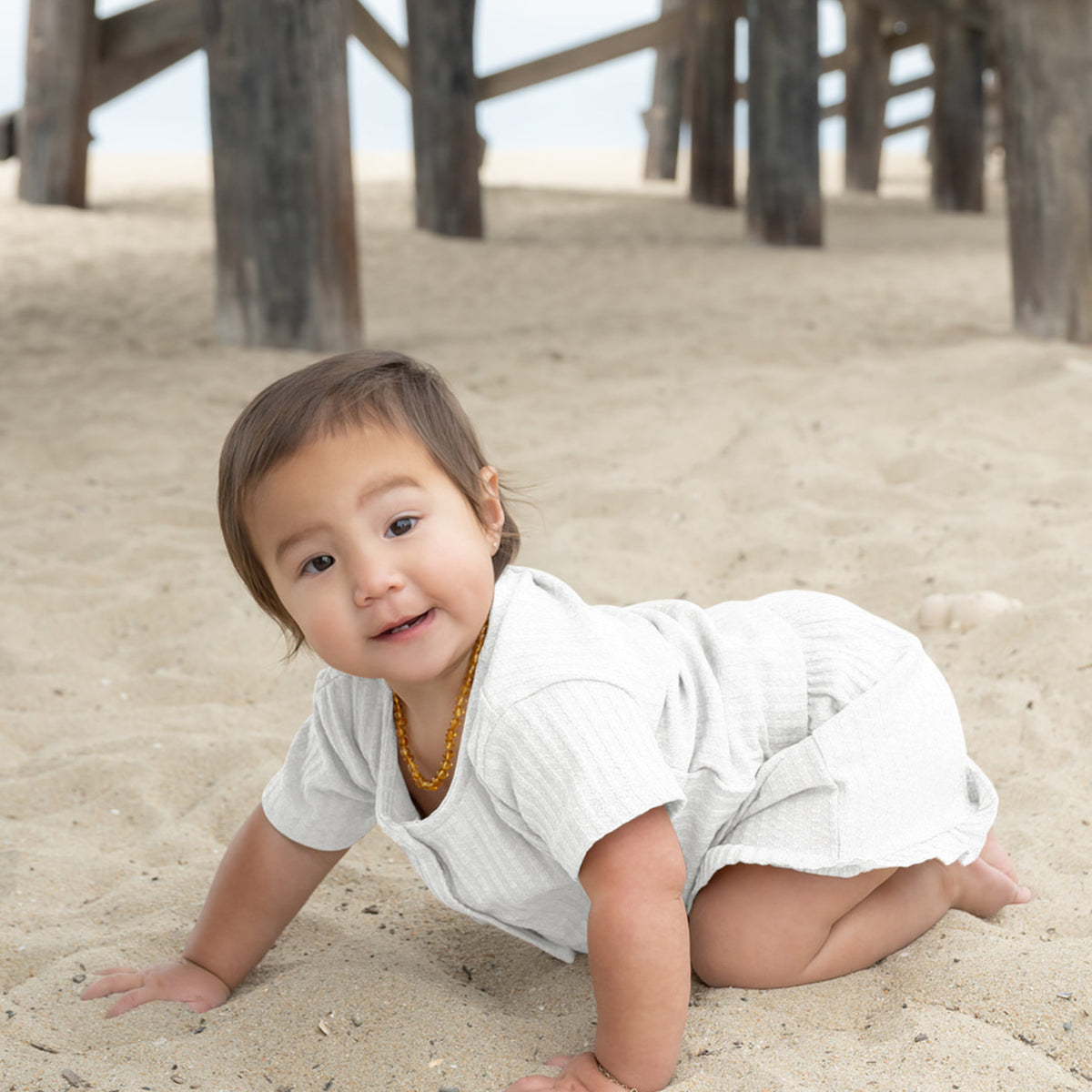 Ribbed Button-Front Play Set – Salt