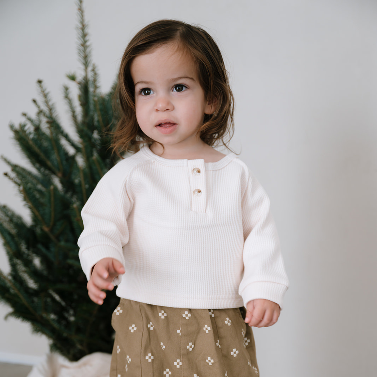 Waffle Henley Long Sleeve - Ivory