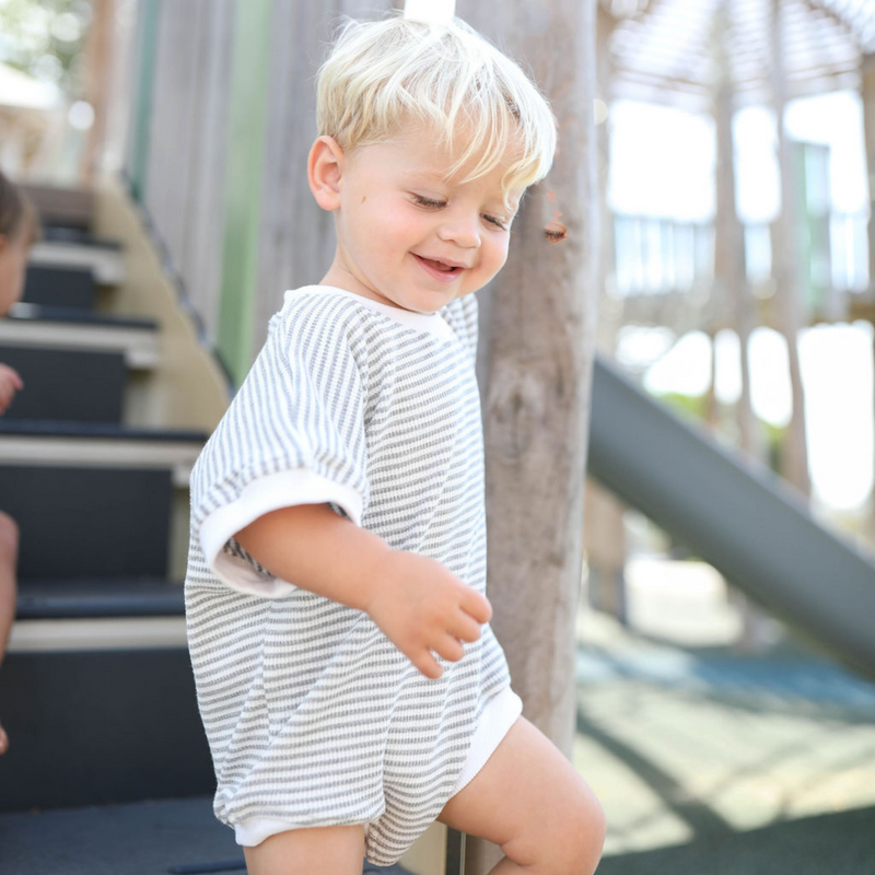 Coastline Bubble Onesie - Gray Stripe