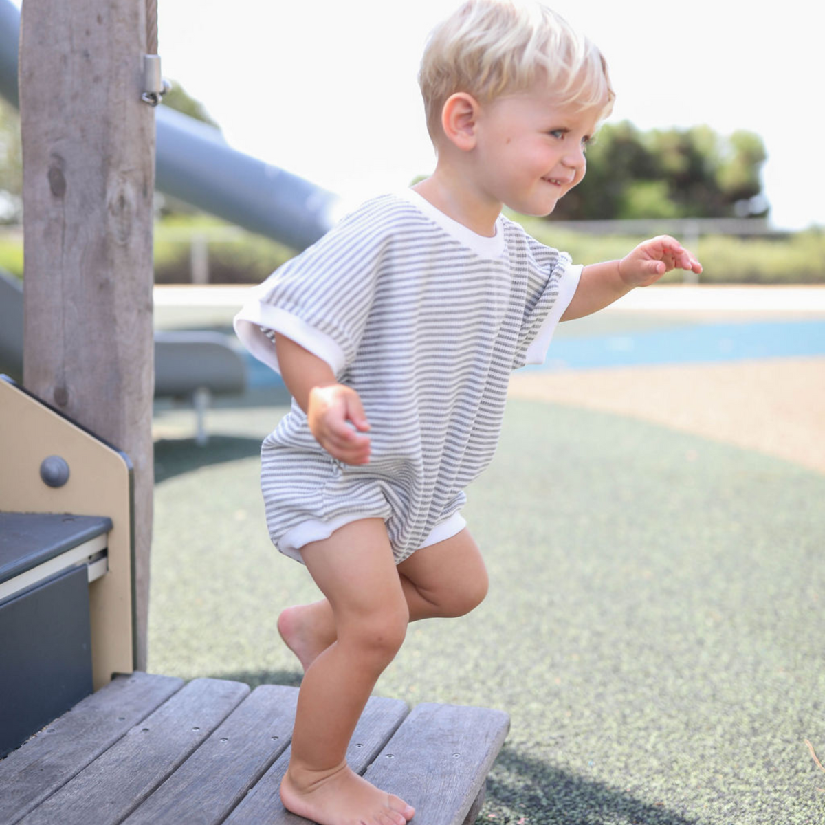 Coastline Bubble Onesie - Gray Stripe