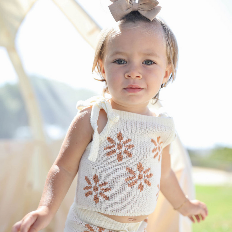 Knit Tank Top Set - Flower Pattern