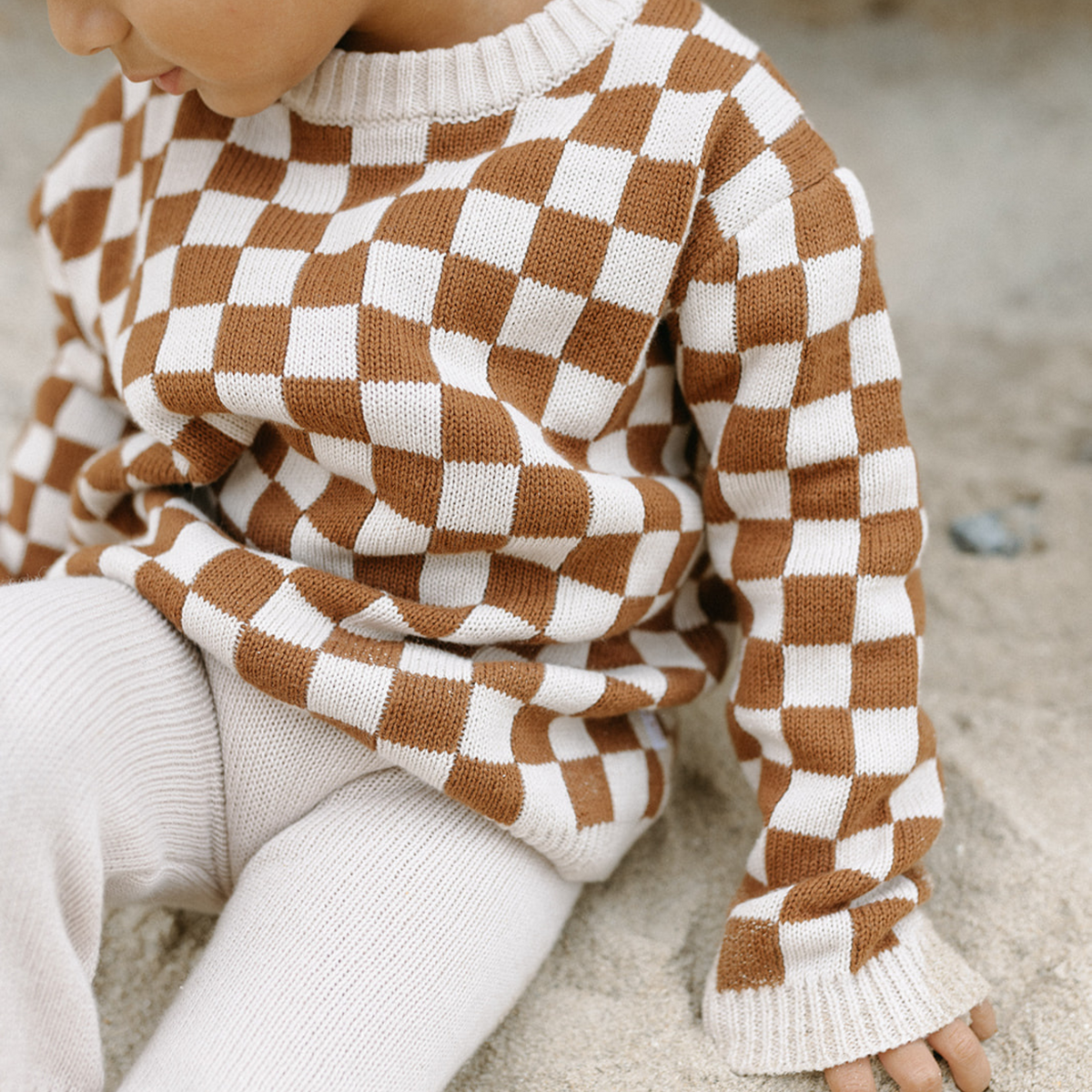 Checkered Knit Sweater - Russet