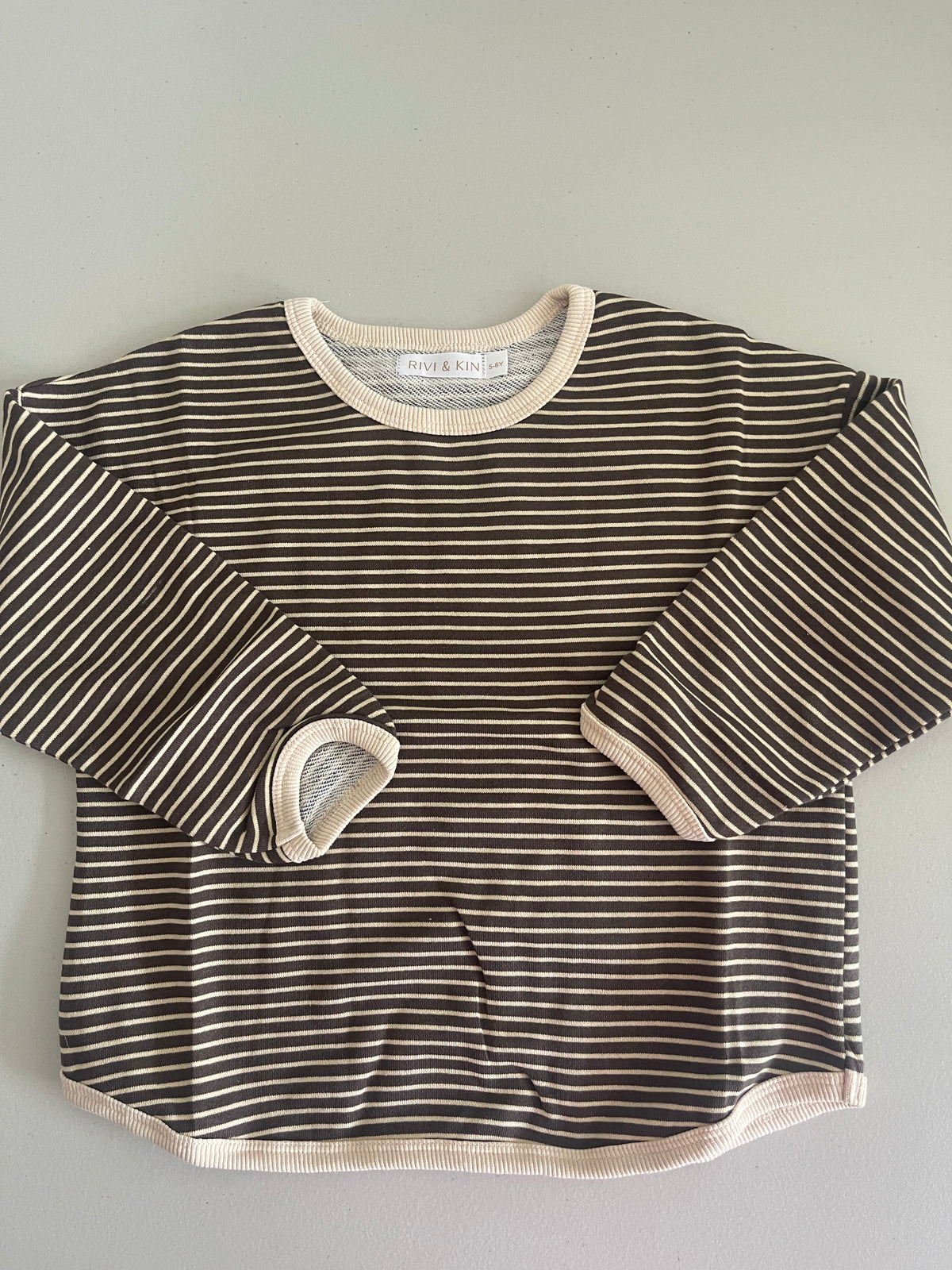 Lightweight Brown Sweater With Cream Stripe