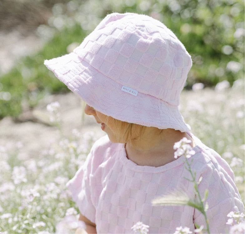 Terry Check Bucket Hat - Pink Sand