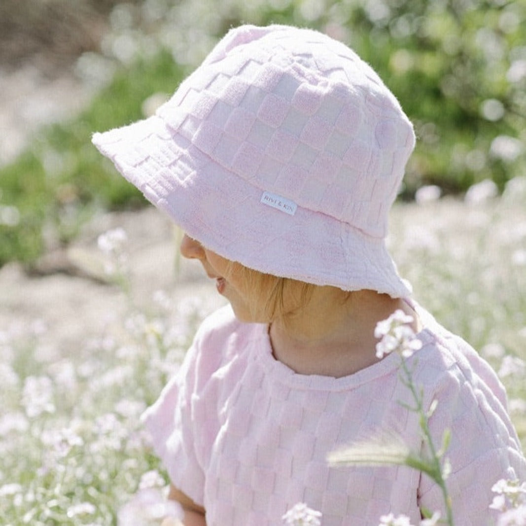Terry Check Bucket Hat - Pink Sand
