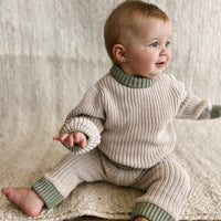 Two-Tone Cotton Knit Sweater - Sage