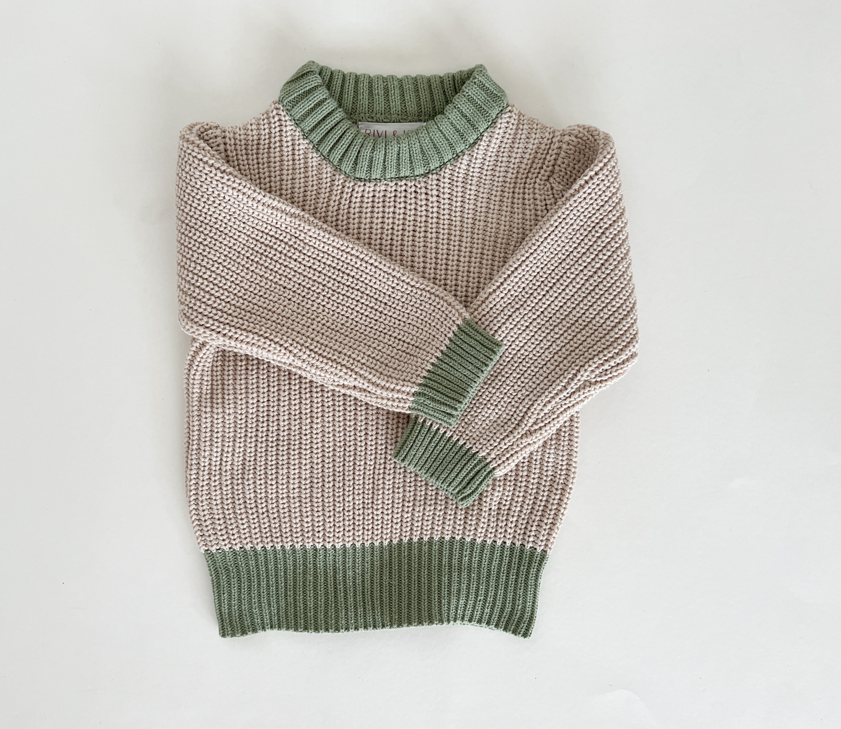 Two-Tone Cotton Knit Sweater - Sage